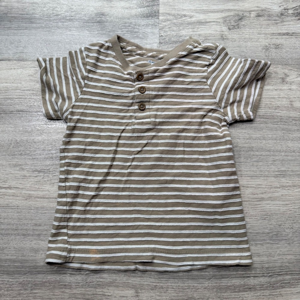 Tommy Bahama Boys 4T Henley Shirt Tan White Striped Short Sleeve Cotton Top